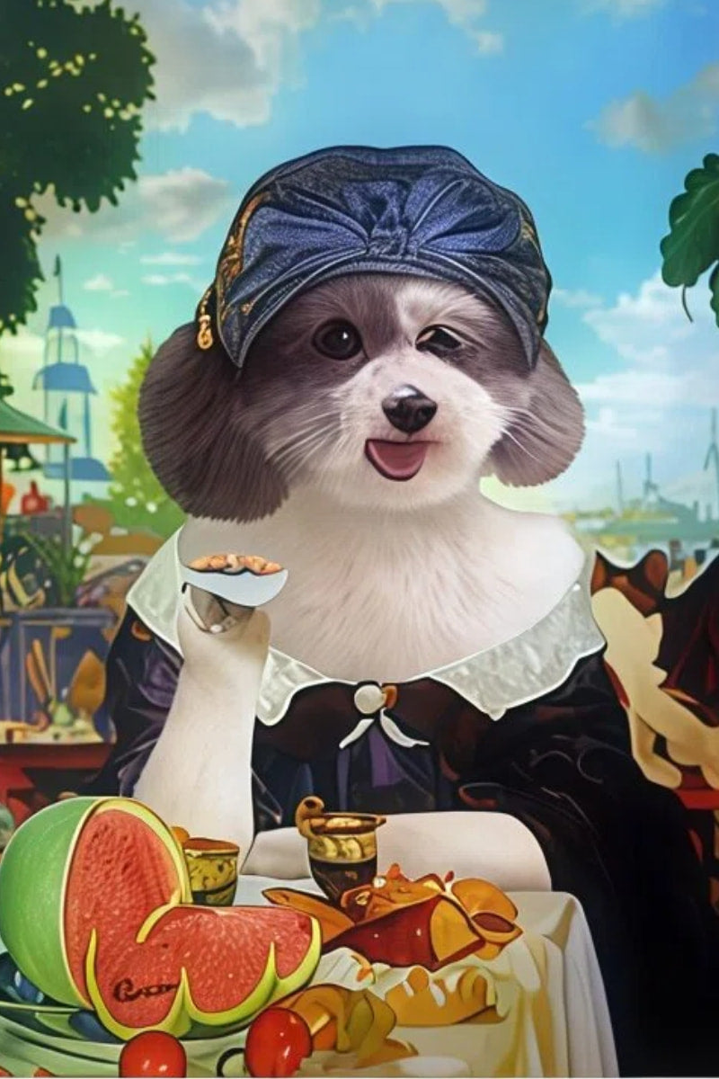 The Lady Having Tea-Custom Renaissance Pet Portrait