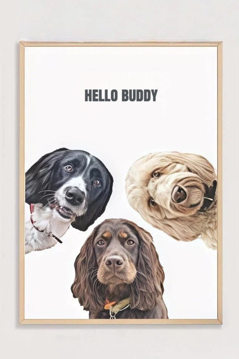 Custom Three Pets Modern Pet Portrait