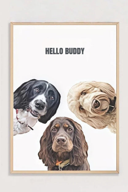 Custom Three Pets Modern Pet Portrait
