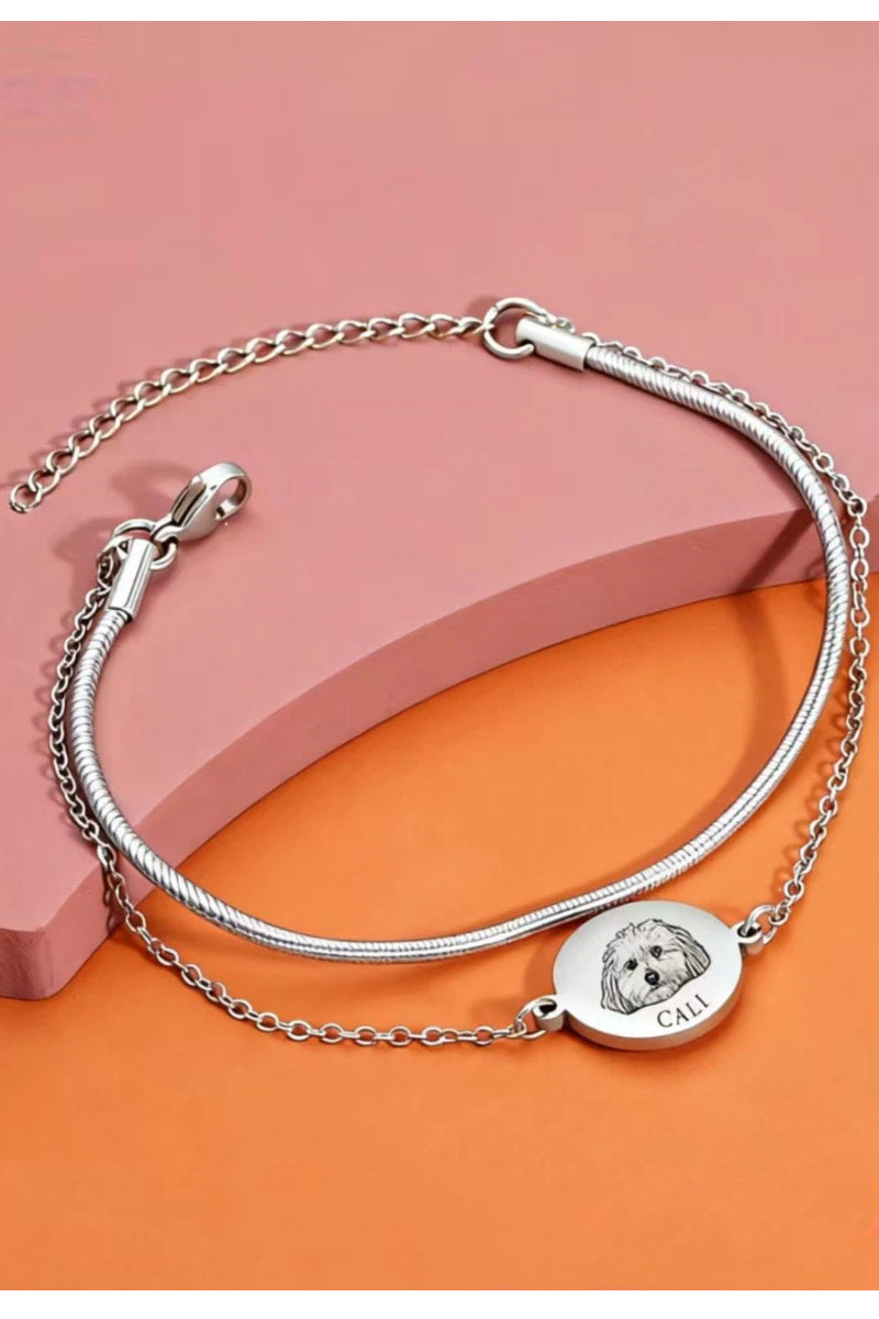 Custom Double-Layered Engraved Pet Portrait Bracelet