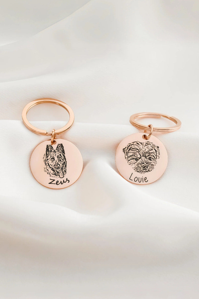 Custom Engraved Pet Portrait Keychain