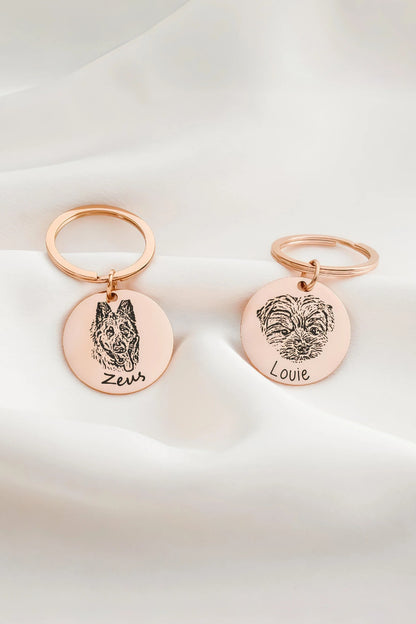 Custom Engraved Pet Portrait Keychain