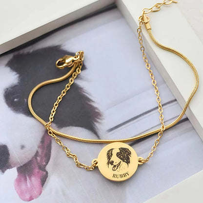 Custom Double-Layered Engraved Pet Portrait Bracelet