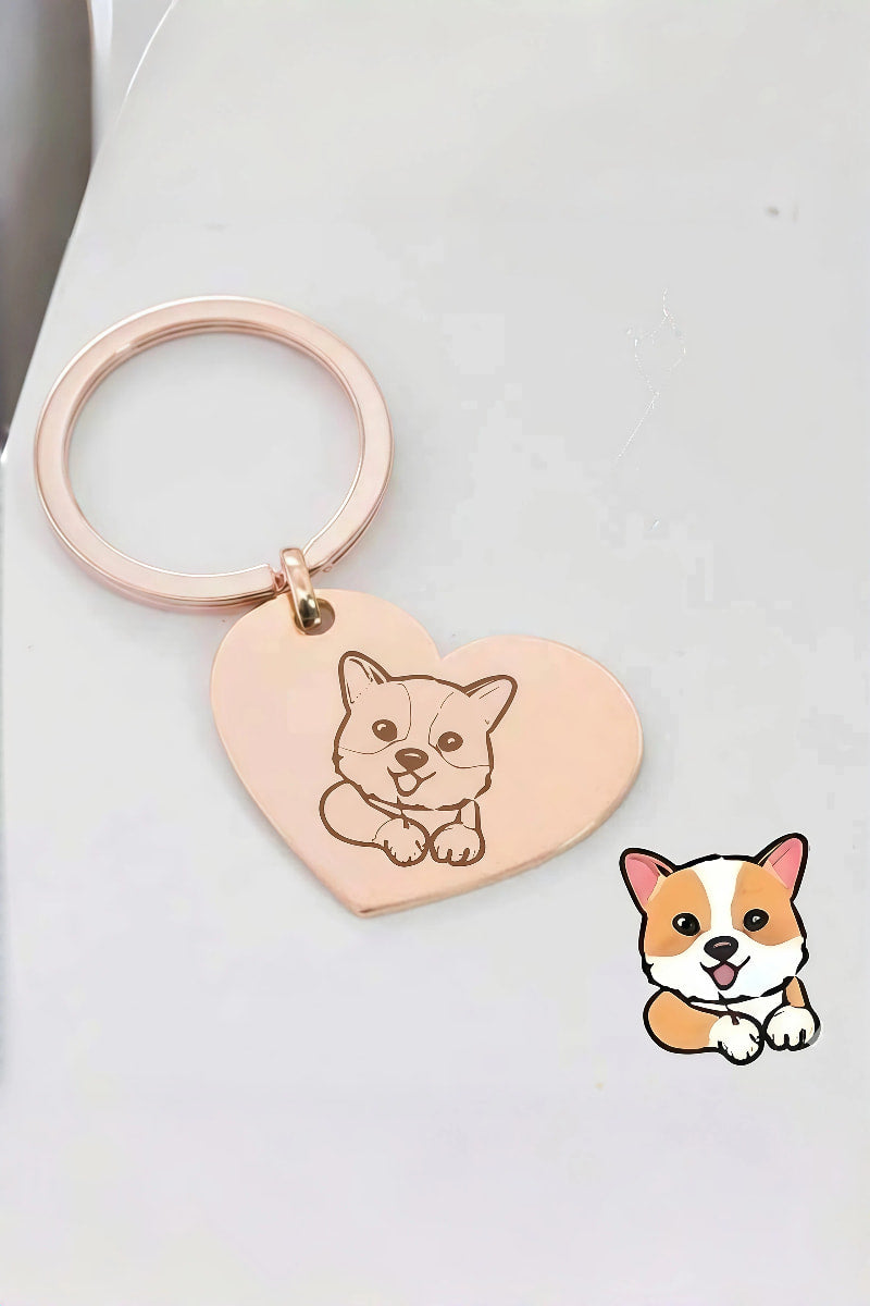 Heart Shape Custom Engraved Pet Portrait Keychain