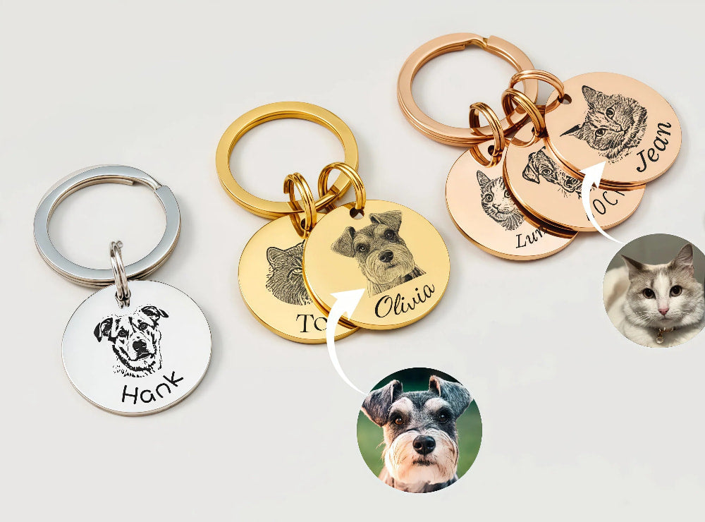 Custom Engraved Pet Portrait Keychain