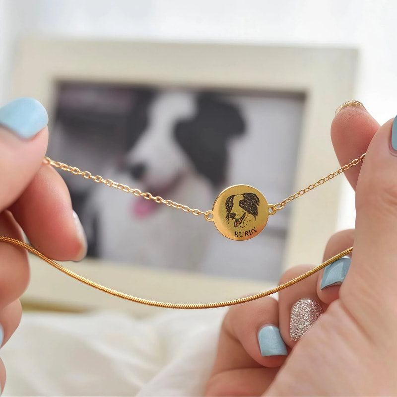 Custom Double-Layered Engraved Pet Portrait Bracelet