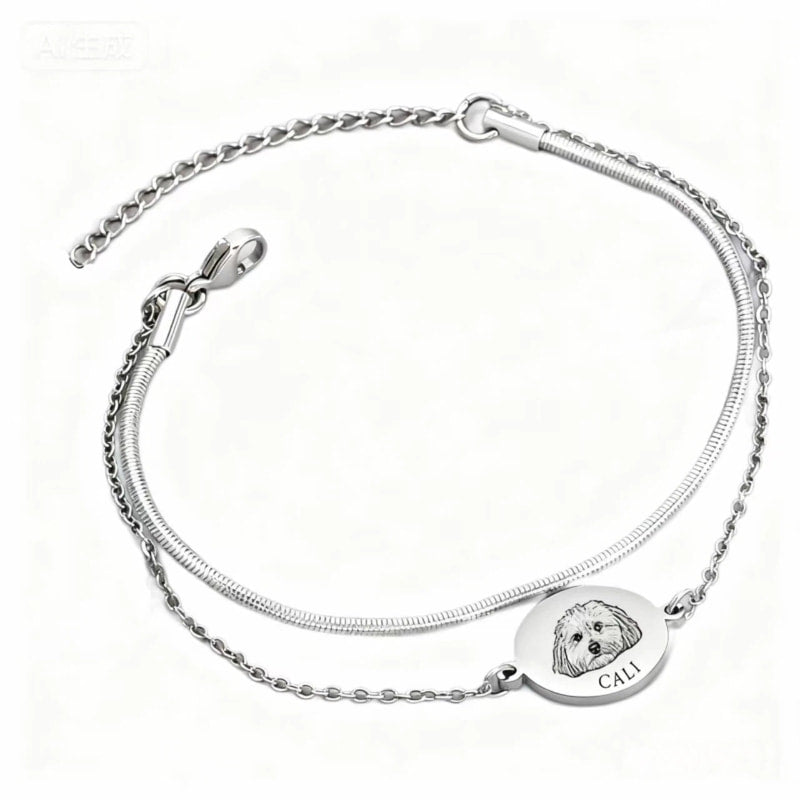 Custom Double-Layered Engraved Pet Portrait Bracelet