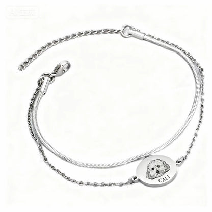 Custom Double-Layered Engraved Pet Portrait Bracelet